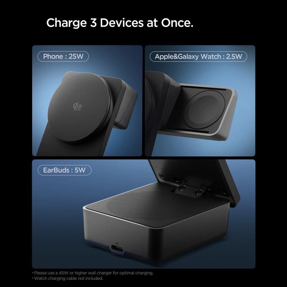Spigen EF323MQ Essential 3in1 Magnetic MagSafe Wireless Charger 25W Qi2.2 Black - 8