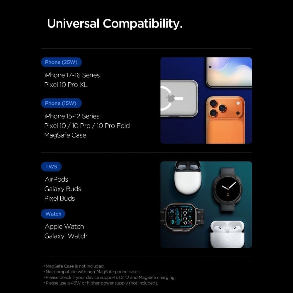 Spigen EF323MQ Essential 3in1 Magnetic MagSafe Wireless Charger 25W Qi2.2 Black - 13