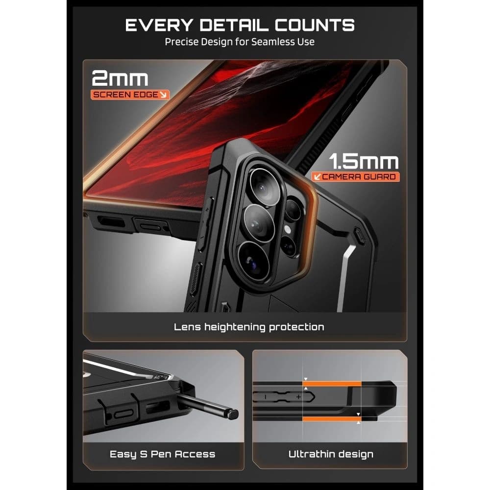 Supcase Unicorn Beetle Pro & Tempered Glass Samsung Galaxy S26 Ultra Black - 4