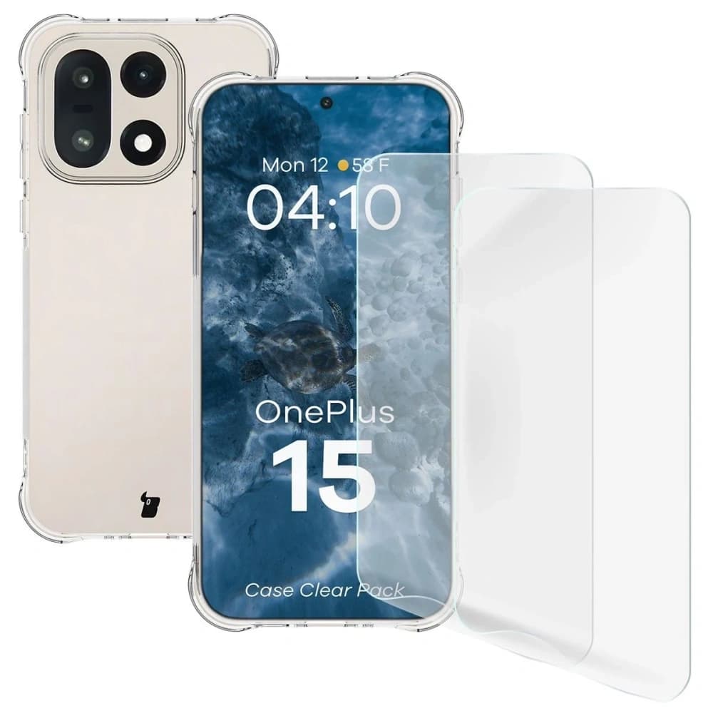 Elastyczne etui + 2x folia na ekran Bizon Case Clear Pack do OnePlus 15 - 1