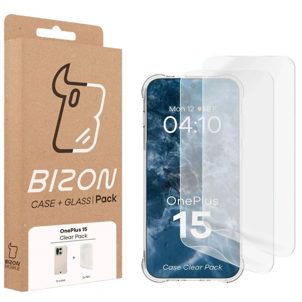 Elastyczne etui + 2x folia na ekran Bizon Case Clear Pack do OnePlus 15 - 9