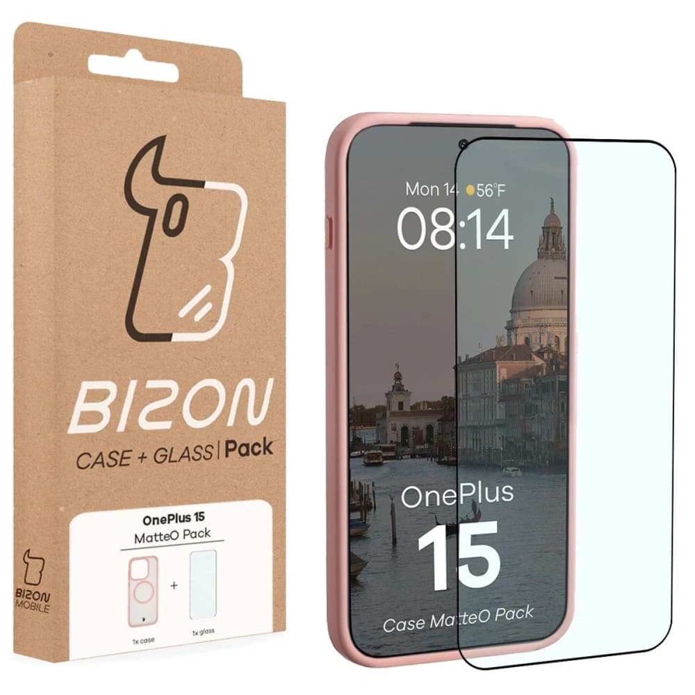 Etui z pierścieniem magnetycznym + szkło hartowane Bizon MatteO Pack do OnePlus 15 przydymione-jasnoróżowe - 9