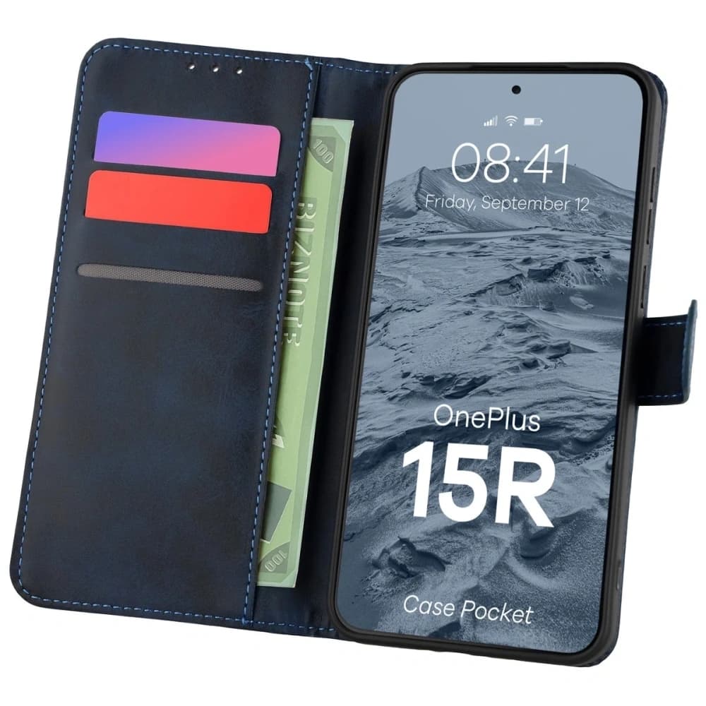 Etui z klapką Bizon Case Pocket do OnePlus 15R granatowe - 1