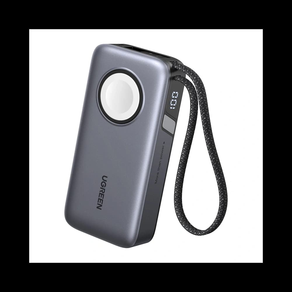 UGREEN PB527 Powerbank 10000mAh 30W mit integriertem USB-C Kabel und magnetischem Ladegerät für Apple Watch (grau) - 1