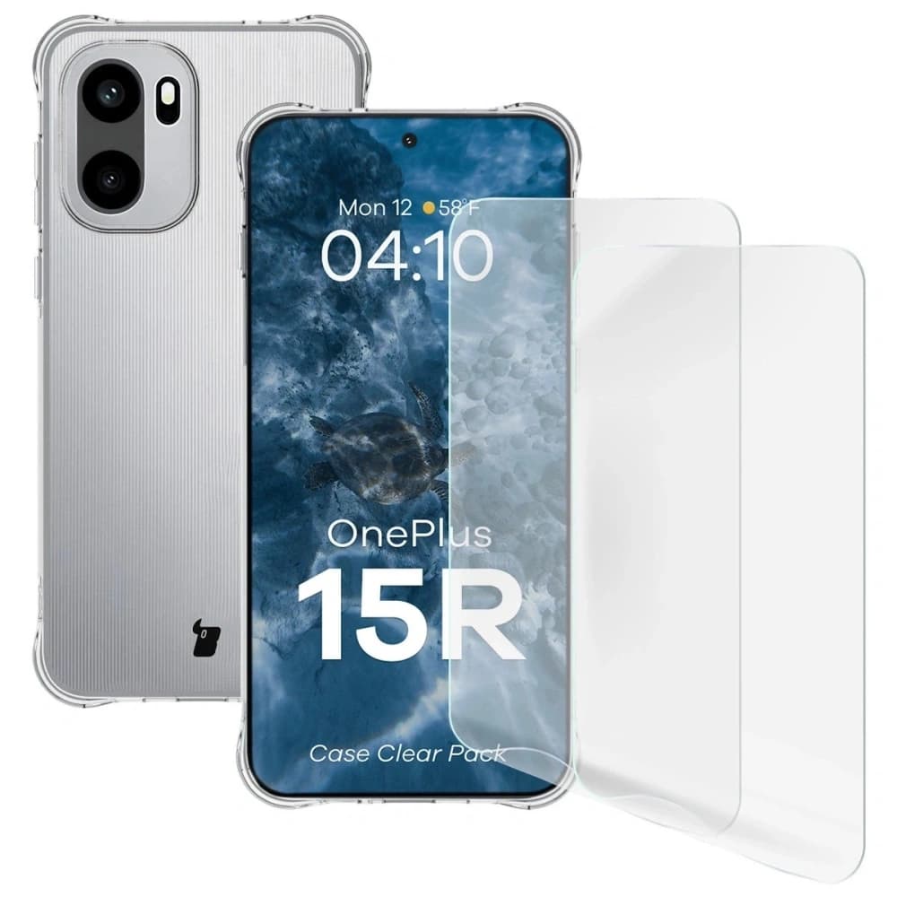 Elastyczne etui + 2x folia na ekran Bizon Case Clear Pack do OnePlus 15R - 1