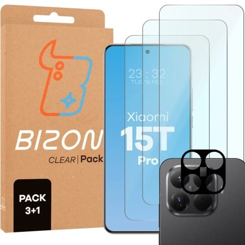 3x Szkło hartowane + szybka na aparat Bizon Glass Clear Pack do Xiaomi 15T Pro