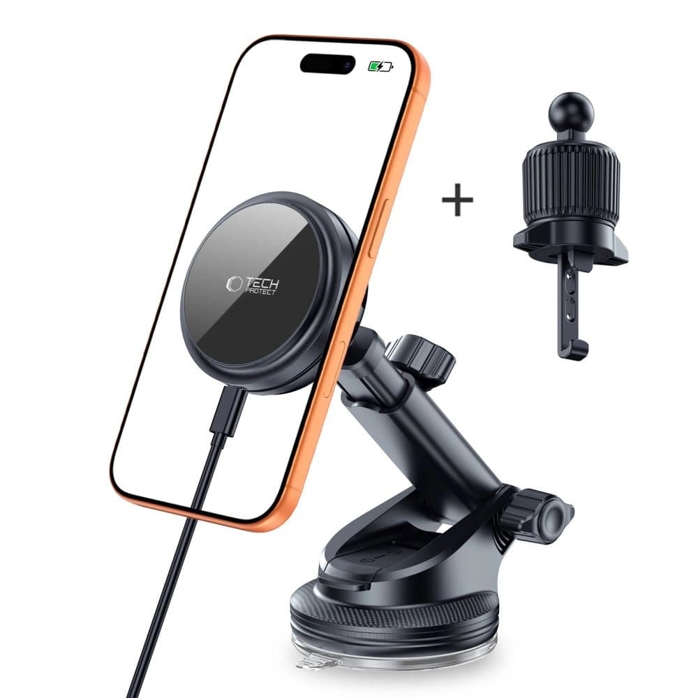 Tech-Protect V9 Arcticboost Magnetic MagSafe Dashboard & Vent Car Mount Wireless Charger 25W QI2.2 Black - 2