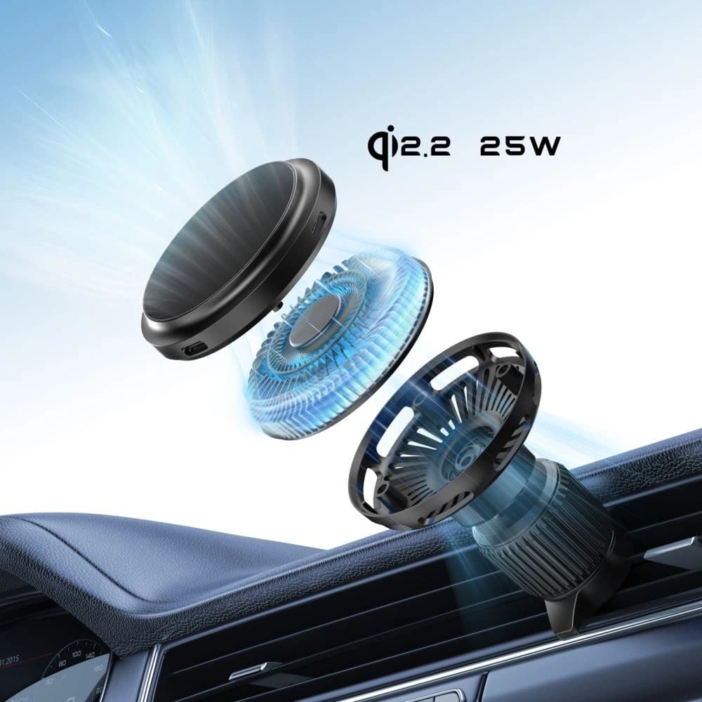 Tech-Protect V9 Arcticboost Magnetic MagSafe Dashboard & Vent Car Mount Wireless Charger 25W QI2.2 Black - 7