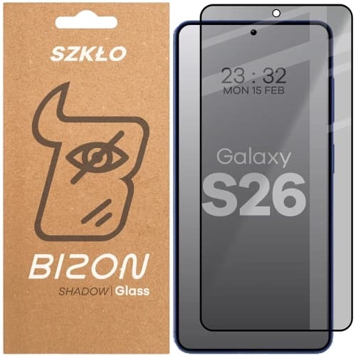 Bizon Glass Edge Shadow Samsung Galaxy S26 tinted with a black frame