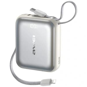 Awei AS-181 Power Bank 10000mAh 35W USB-C + Lightning / USB-C Cables Silver