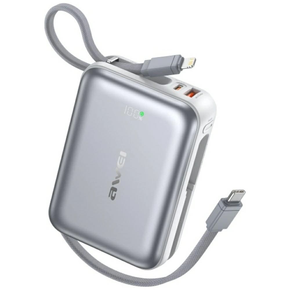 Awei C03 Power Bank 20000mAh 45W USB-A / USB-C + Lightning / USB-C cables silver - 1