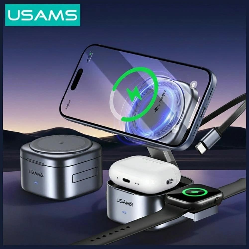 3-in-1 Induction Charger USAMS CD257 Qi2 tarnish - 2