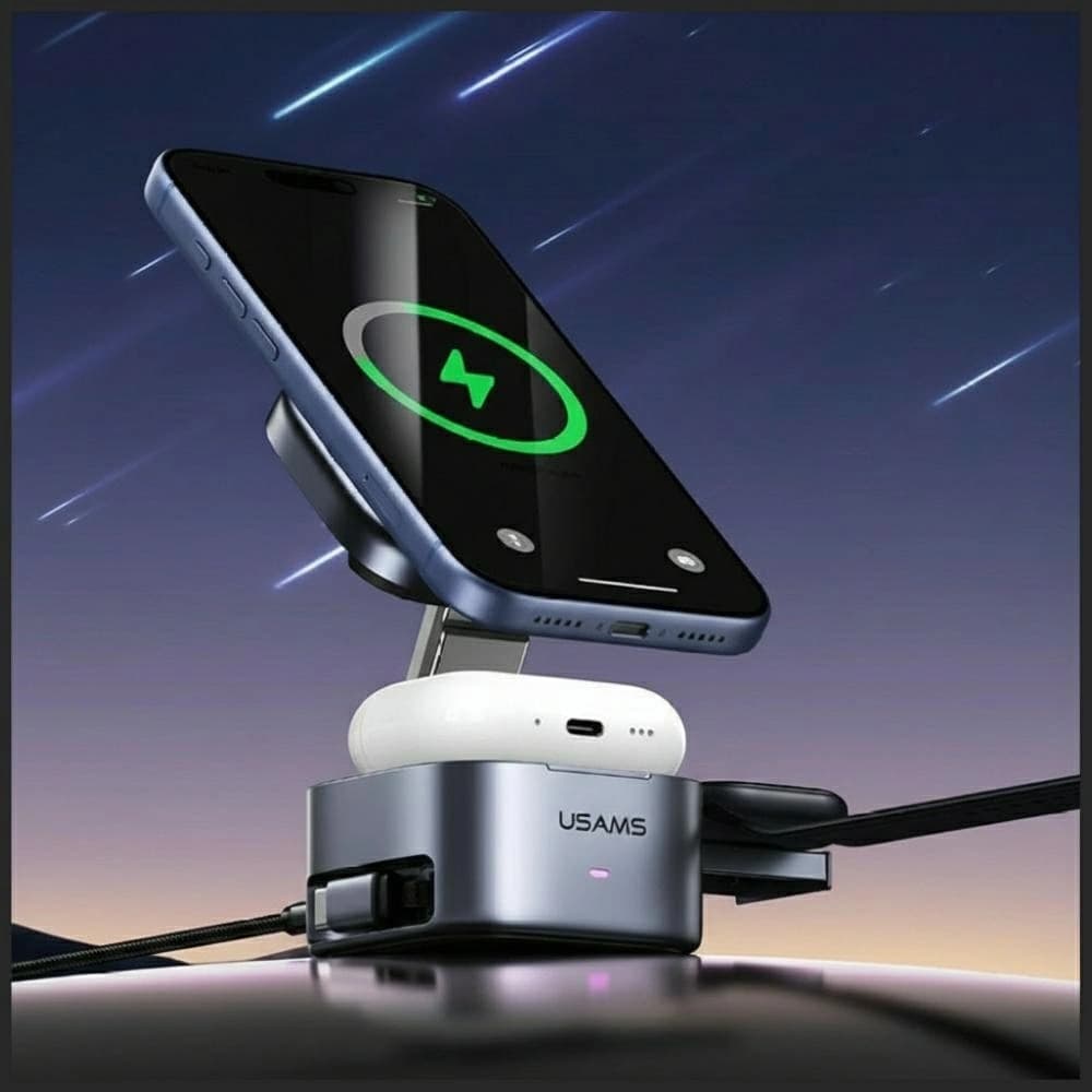 3-in-1 Induction Charger USAMS CD257 Qi2 tarnish - 3