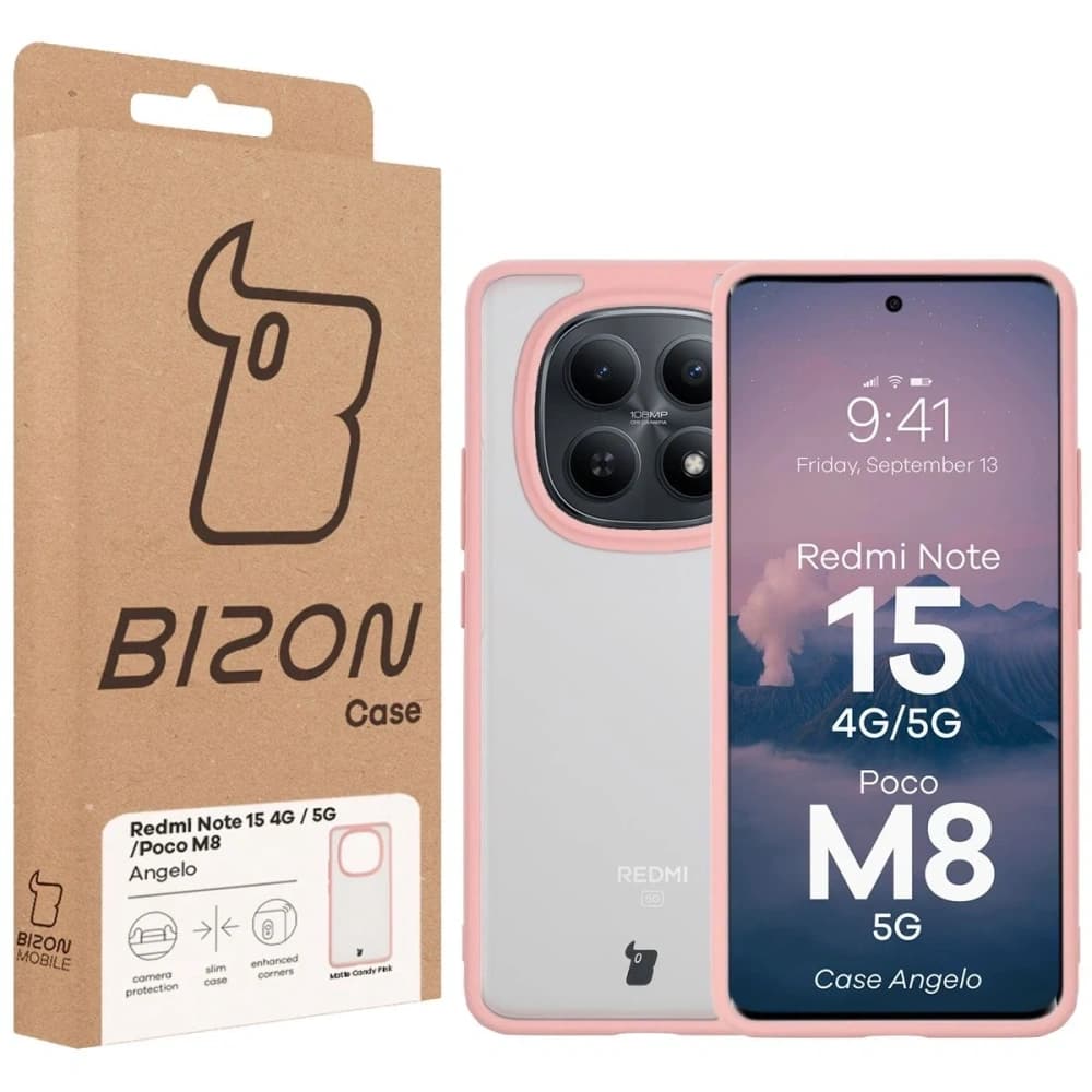 Bizon Case Angelo Xiaomi Redmi Note 15 / POCO M8 5G halbtransparent mit einem hellrosa Rahmen
 - 5