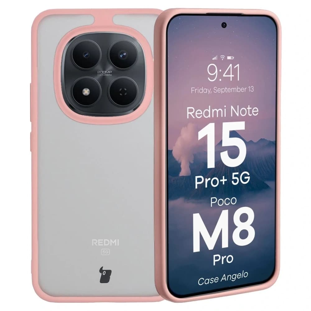 Bizon Case Angelo Xiaomi Redmi Note 15 Pro+ Plus 5G / POCO M8 Pro 5G semi-transparent with a light pink frame - 1