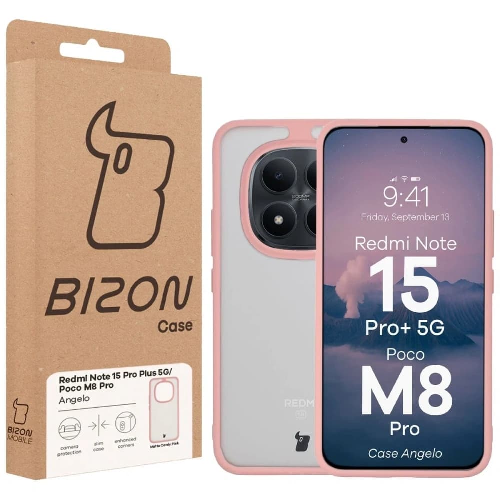Bizon Case Angelo Xiaomi Redmi Note 15 Pro+ Plus 5G / POCO M8 Pro 5G semi-transparent with a light pink frame - 6