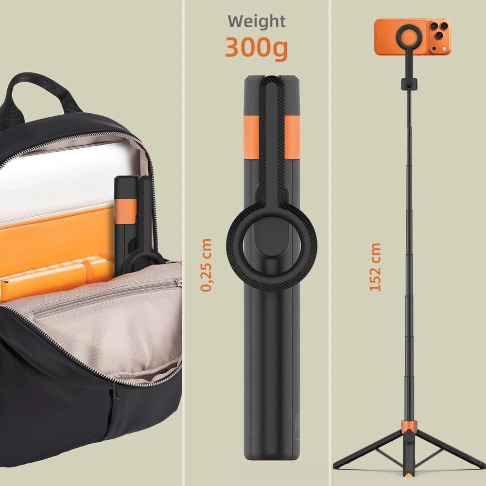 Tech-Protect L10D MagSafe Bluetooth Selfie Stick Tripod Black/orange - 12