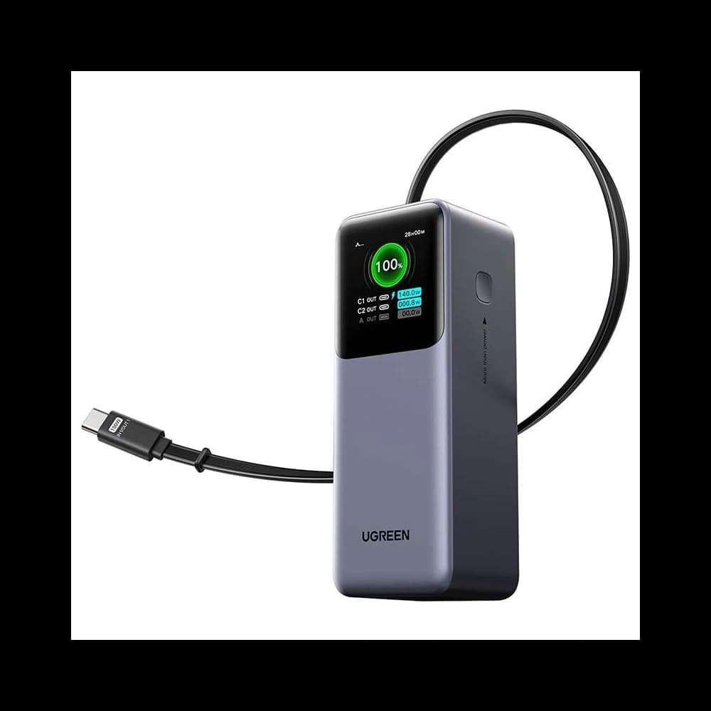 UGREEN PB726 Powerbank 20000mAh 165W USB-A + USB-C with built-in Cable (Gray) - 1