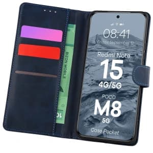 Etui z klapką Bizon Case Pocket do Xiaomi Redmi Note 15 / POCO M8 5G granatowe