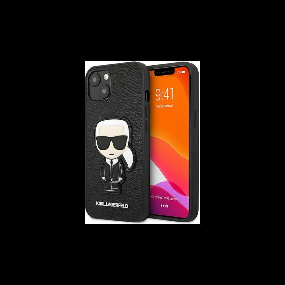 [CR] Karl Lagerfeld KLHCP13SOKPK Case for Apple iPhone 13 mini black hardcase Saffiano Ikonik Karl's Patch - 1