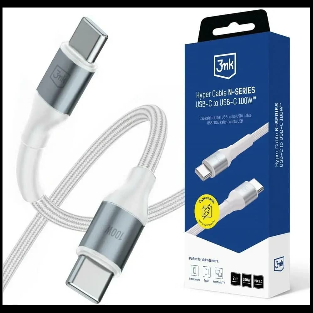 3MK Hyper Cable N-SERIES USB-C / USB-C 2m PD 3.0 QC 3.0 20V / 5A 100W Weiß - 1