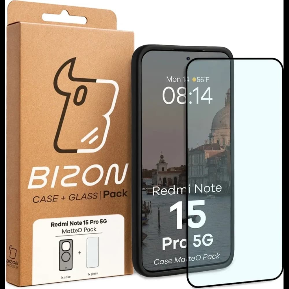 Etui z pierścieniem magnetycznym + szkło hartowane Bizon MatteO Pack do Xiaomi Redmi Note 15 Pro 5G, przydymione-czarne - 9