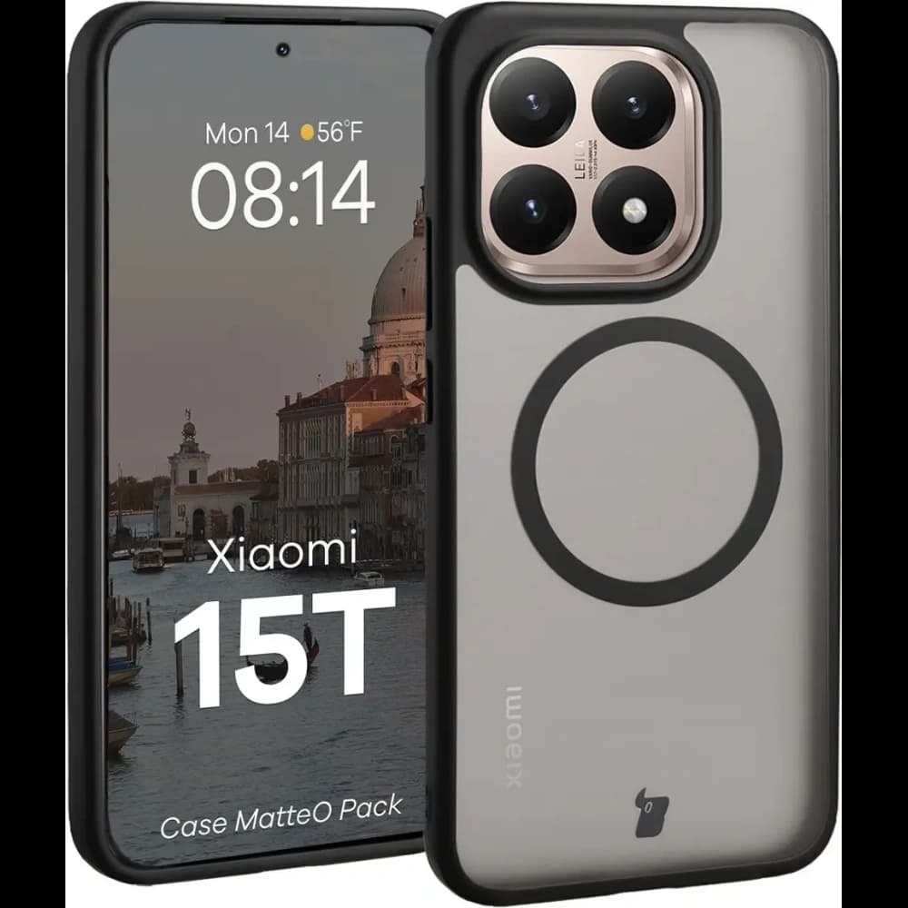 Etui z pierścieniem magnetycznym + szkło hartowane Bizon MatteO Pack do Xiaomi 15T, przydymione-czarne - 3