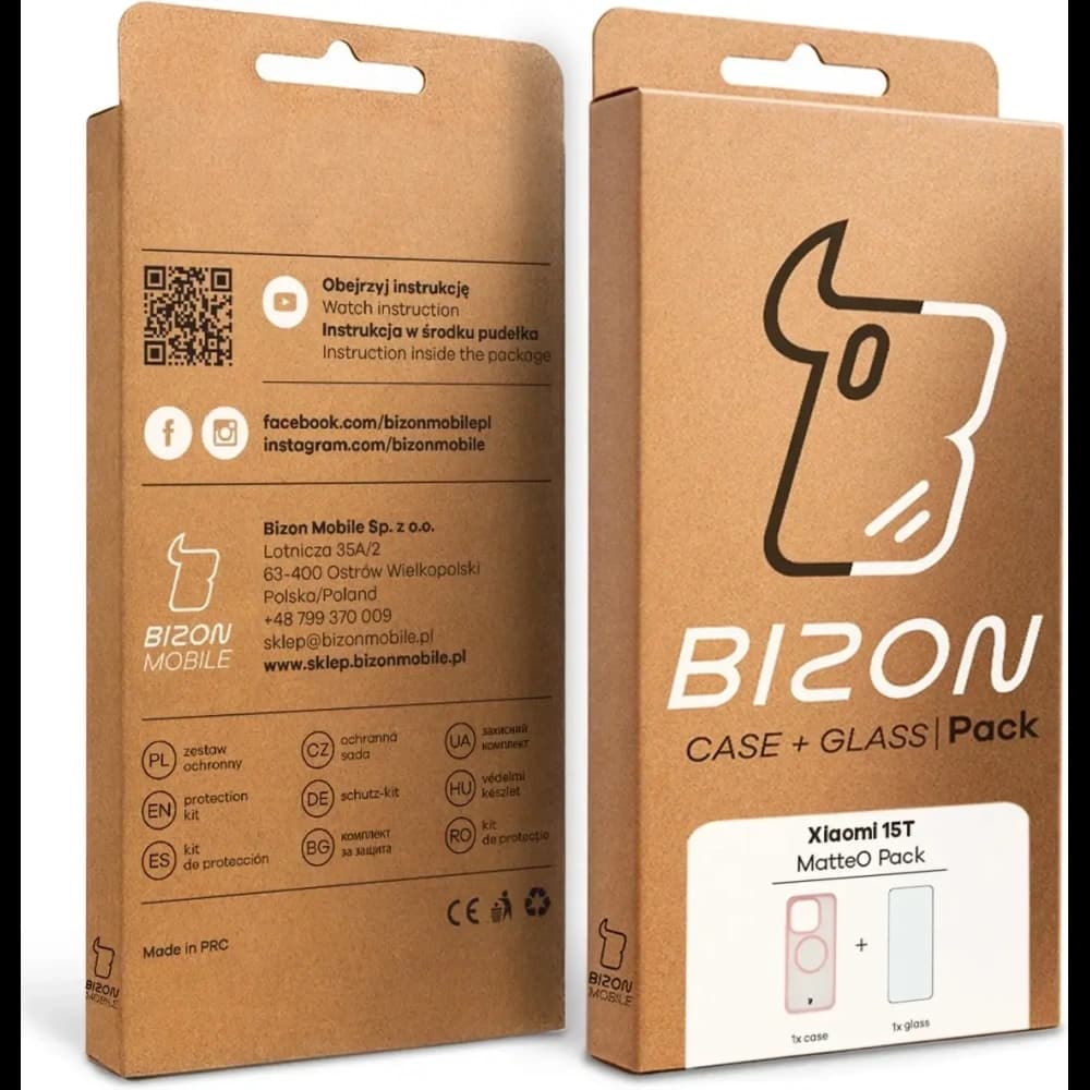 Etui z pierścieniem magnetycznym + szkło hartowane Bizon MatteO Pack do Xiaomi 15T, przydymione-jasnoróżowe - 10