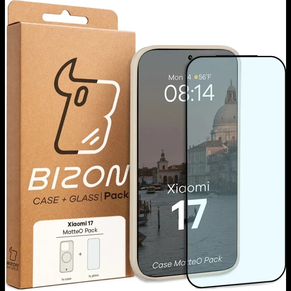 Etui z pierścieniem magnetycznym + szkło hartowane Bizon MatteO Pack do Xiaomi 17, przydymione-beżowe - 9