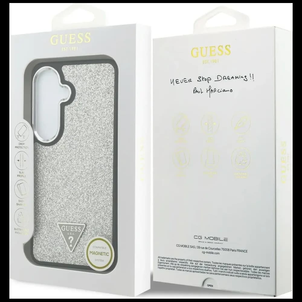 Guess Festes Glitzer Dreieck MagSafe Samsung Galaxy S26+ Plus silber
 - 8