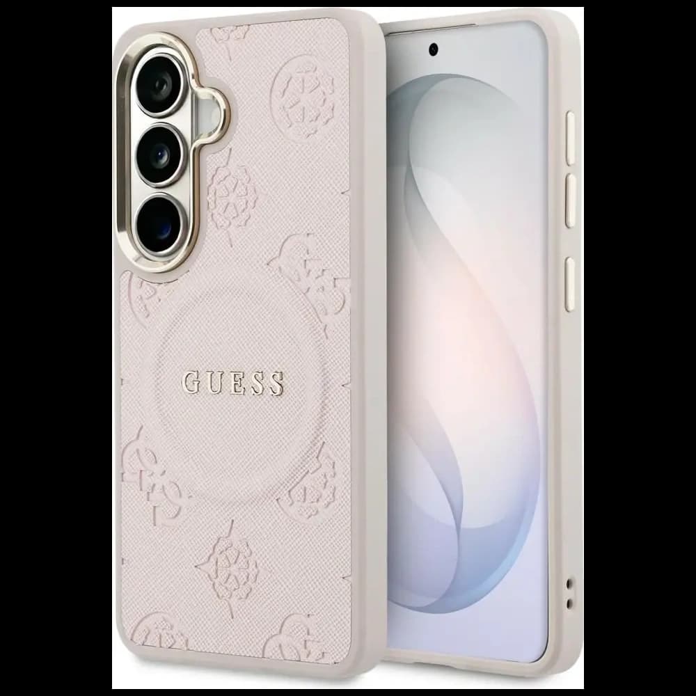 Guess Saffiano Pfingstrose Prägung Ring MagSafe Samsung Galaxy S26+ Plus pink
 - 1