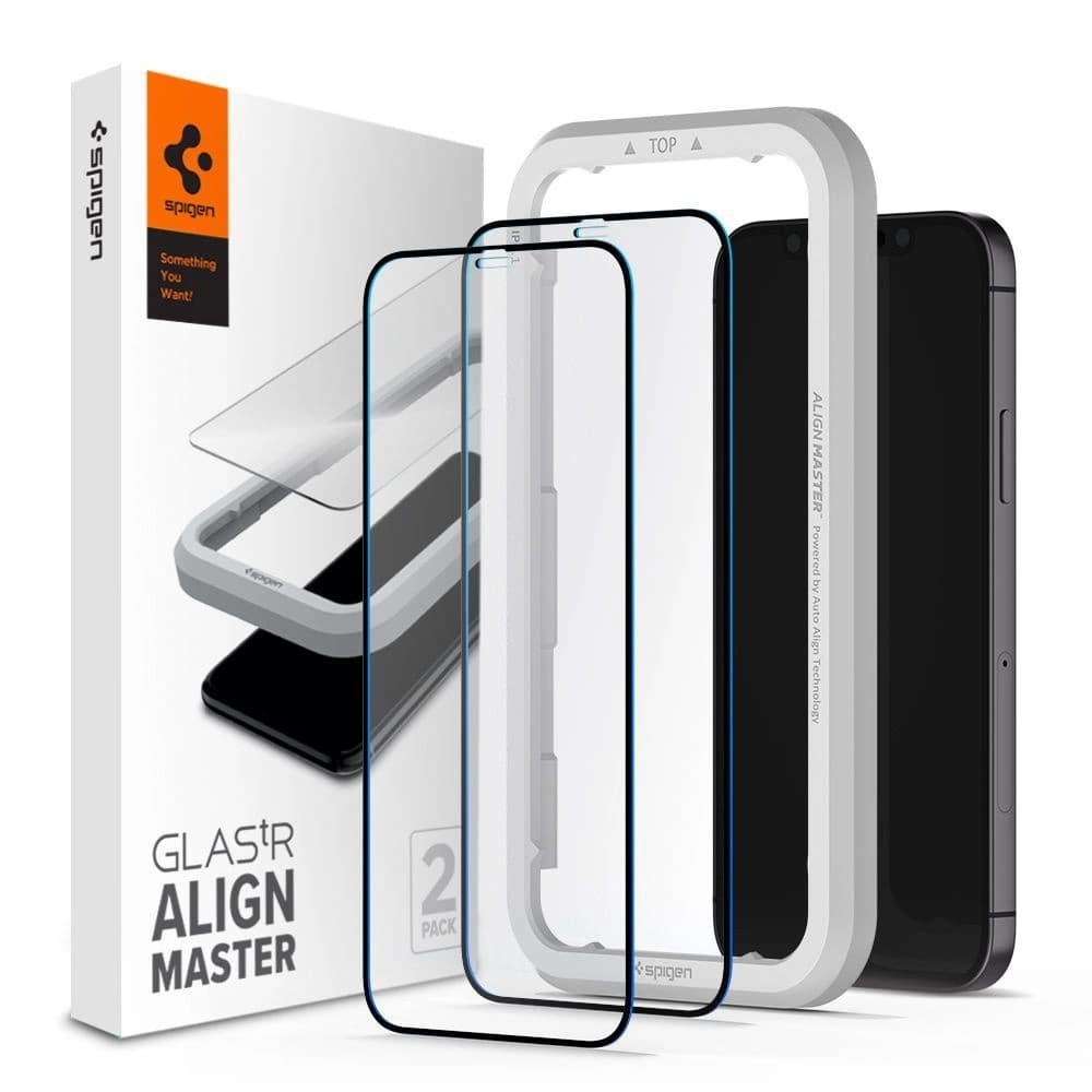 Spigen Apple Gehärtetes Glas GLAS.tR AlignMaster iPhone 12/12 Pro Schwarz [2 PACK] - 1