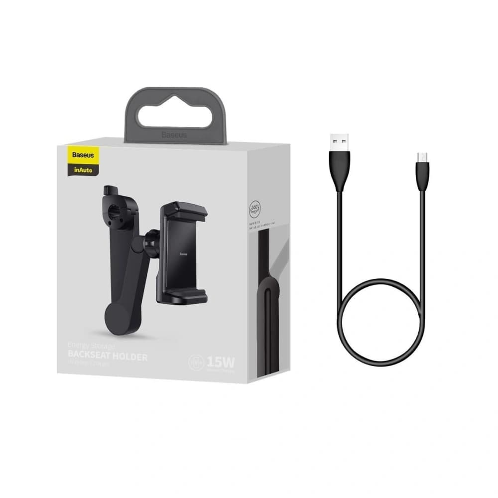 Car headrest holder for Baseus Energy phone with charger (Black) - 7