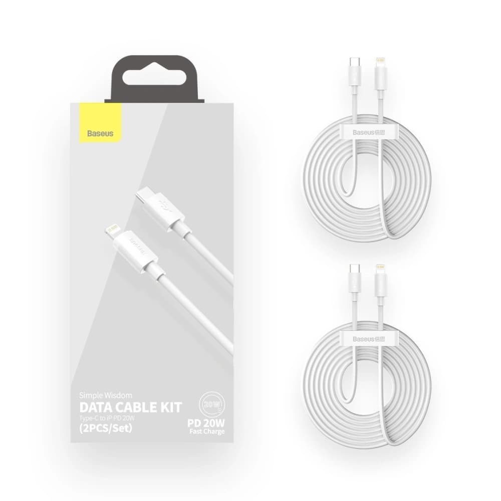 Baseus Simple Wisdom Data Cable Kit USB-C to Lightning PD 20W (2PCS/Set) 1.5m White - 11