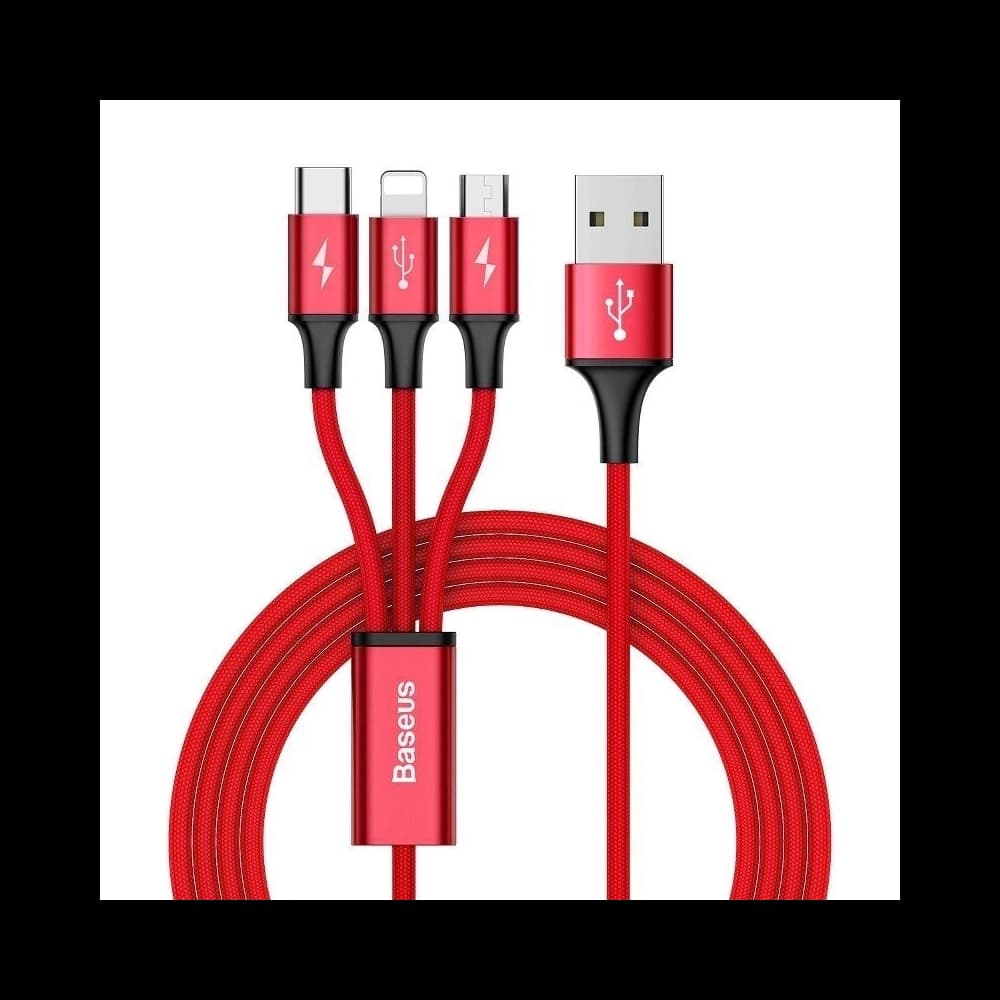 USB-Kabel Baseus Rapid 3w1 Typ C / Lightning / Micro 3A 1,2M - rot - 1