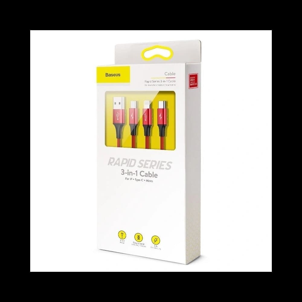 USB-Kabel Baseus Rapid 3w1 Typ C / Lightning / Micro 3A 1,2M - rot - 8