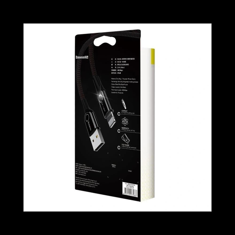 USB Lightning-Kabel mit LED Baseus C-förmig 2.4A 1m (schwarz) - 6