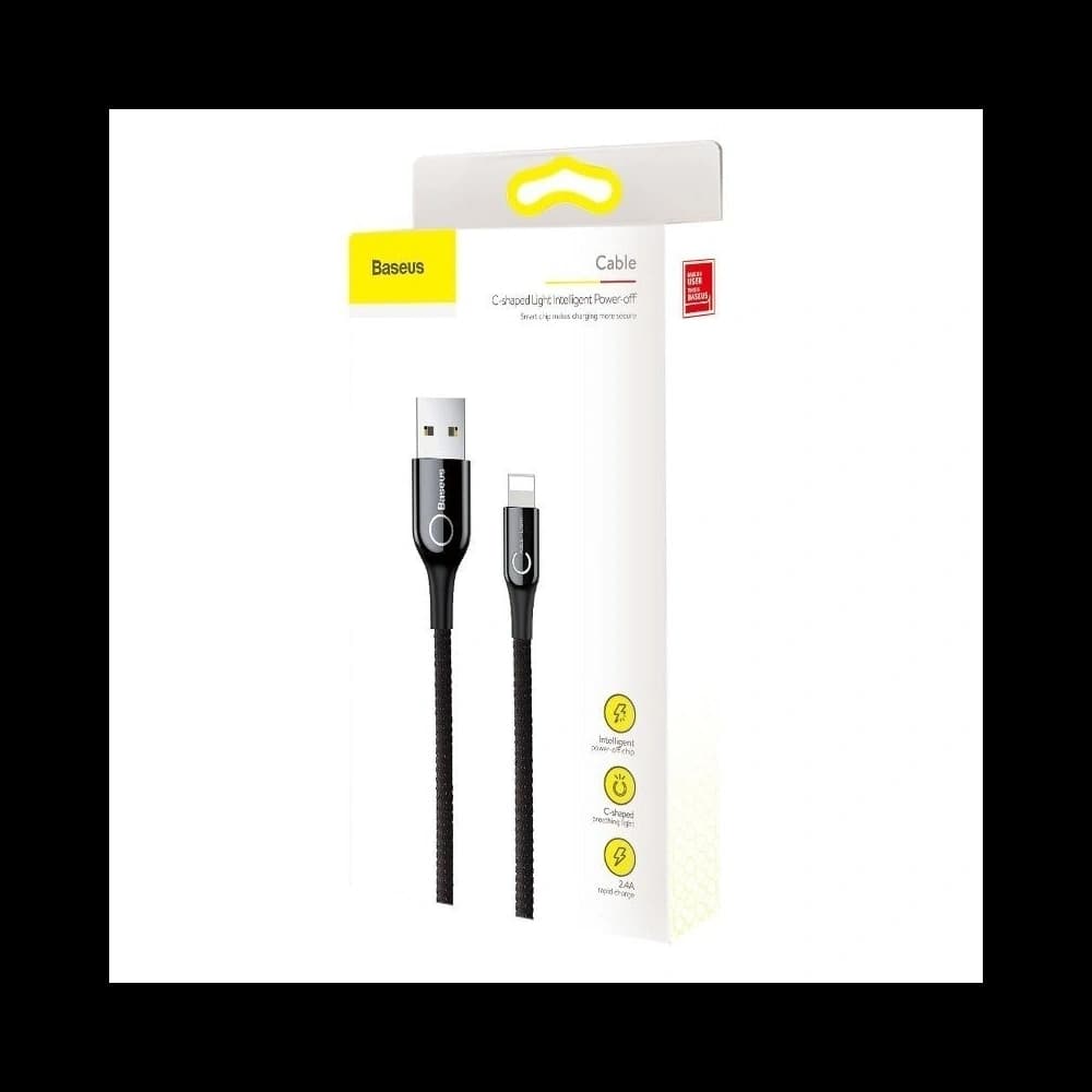 USB Lightning-Kabel mit LED Baseus C-förmig 2.4A 1m (schwarz) - 7