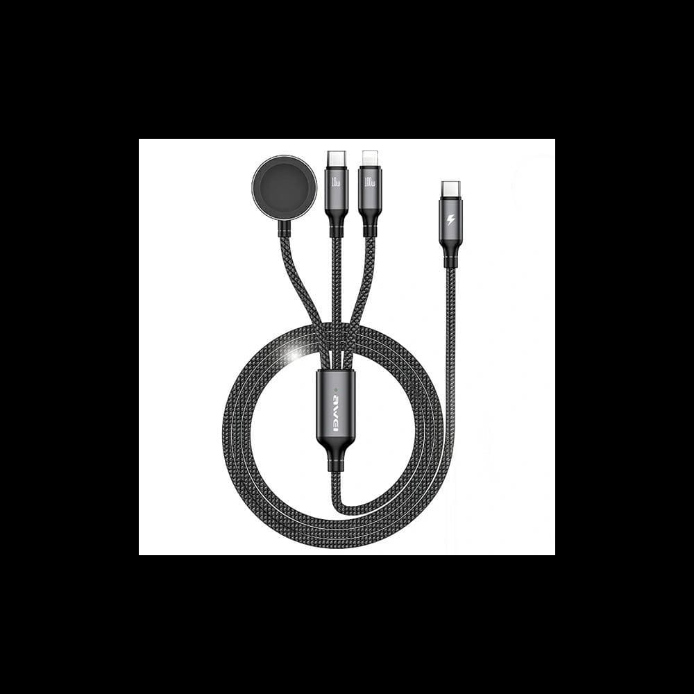 Kabel 3in1 AWEI W23 USB-C 100W / Lightning 10W / Watch 2.5W schwarz - 1