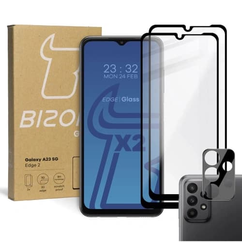 BIZON Edge 2 2x screen glass + camera glass Samsung Galaxy A23 5G
