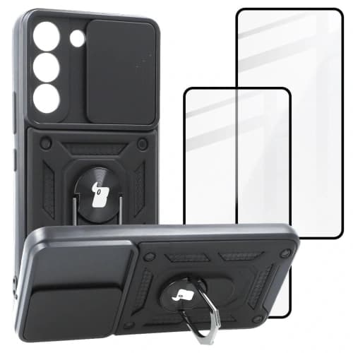 Bizon Case Camshield Pack Hülle + 2x Schutzglas Samsung Galaxy S22 schwarz