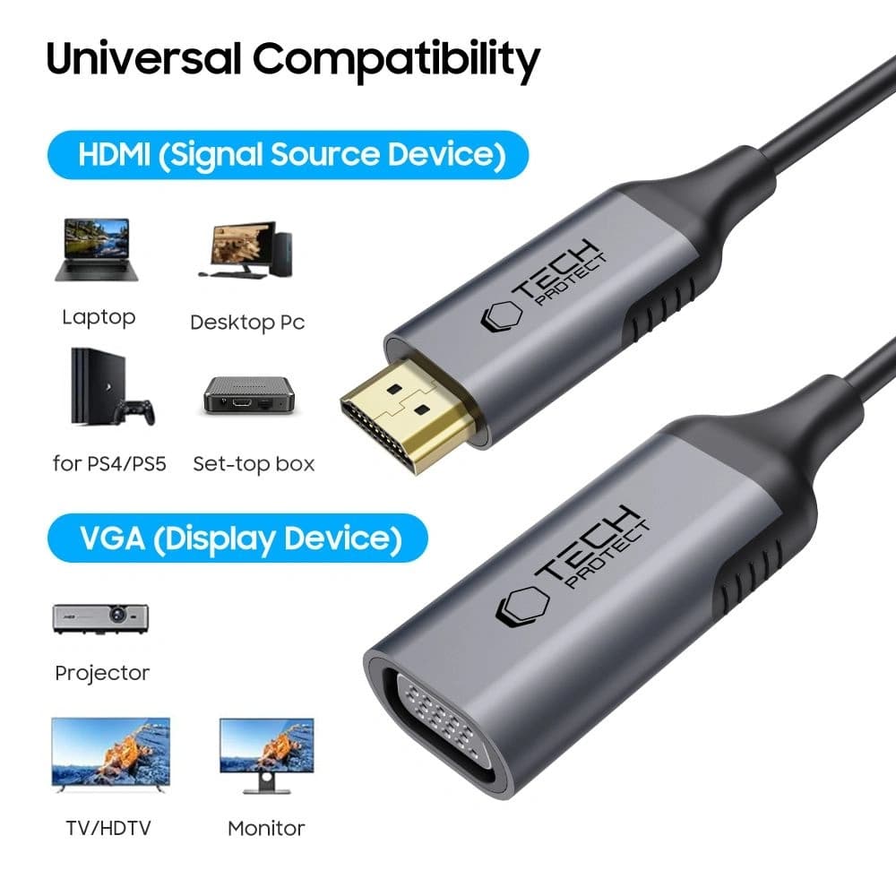 Tech-Protect Ultraboost Adapter HDMI / VGA FHD 60Hz Schwarz - 2