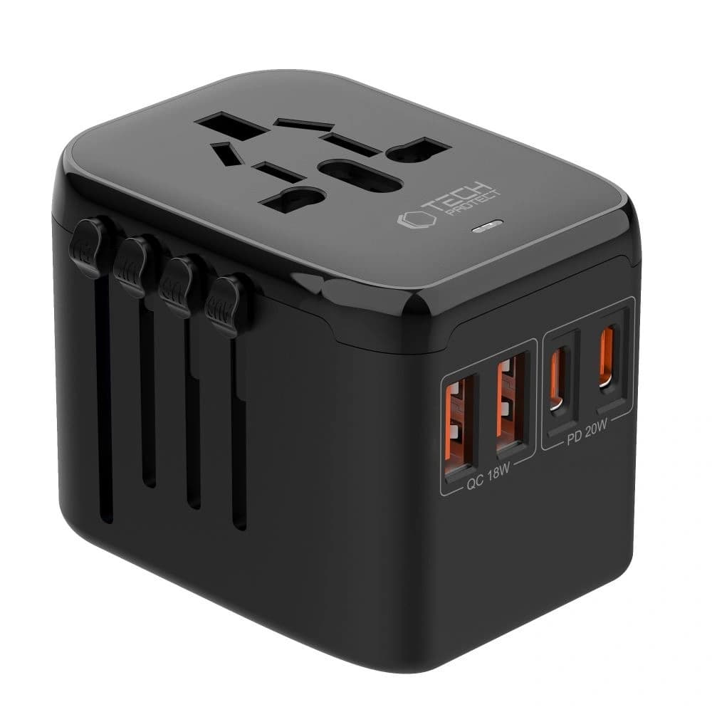 Tech-Protect TA200 Reiseadapter EU / UK / US / AU 2xUSB-A, 2xUSB-C Schwarz - 3