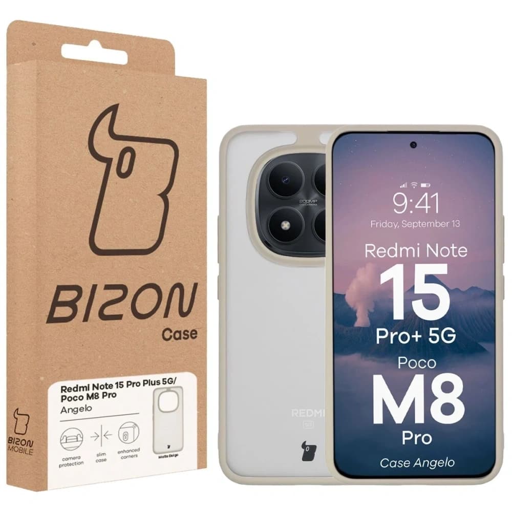Bizon Case Angelo Xiaomi Redmi Note 15 Pro+ Plus 5G / POCO M8 Pro 5G semi-transparent with a beige frame - 6