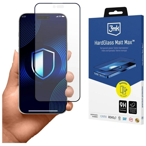 Szkło hartowane 3MK HardGlass Matt Max do Apple iPhone Air, prezentujące odporność na zarysowania 9H i zestaw do aplikacji.