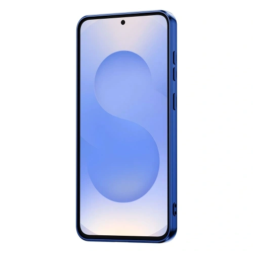 Zamontowane etui Tech-Protect Magflex MagSafe na Samsung Galaxy S25 FE w granatowym kolorze.