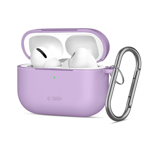 Etui Tech-Protect Silicone Hook do Apple AirPods Pro 3 w kolorze lawendowym na białym tle