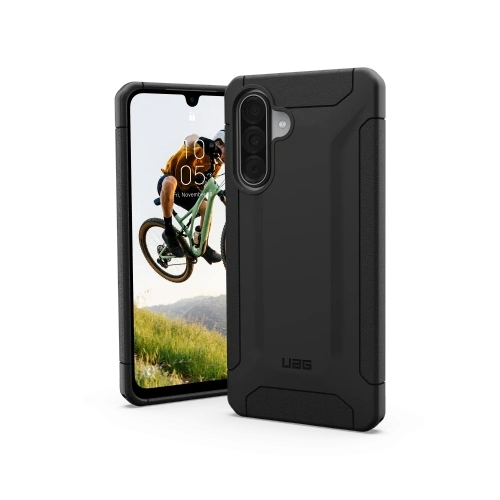 Zbliżenie na hybrydowy materiał etui UAG, zapewniający ochronę i styl.