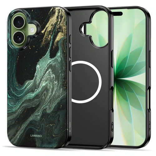 Etui Tech-Protect Lamano MagSafe zamontowane na iPhone 17 w kolorze Verde Aura