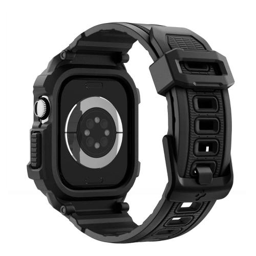 Etui z paskiem Spigen, zamontowane na Apple Watch 10 w kolorze matowej czerni